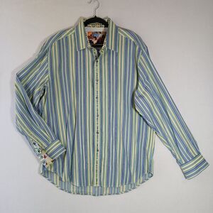 Robert Graham Striped Geometric Embroidered Men's Long Sleeve Shirt Size XL #542